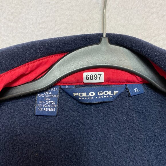 VINTAGE Polo Golf Ralph Lauren Fleece Jacket Mens XL Navy Red Full Zip 90s - Picture 9 of 13